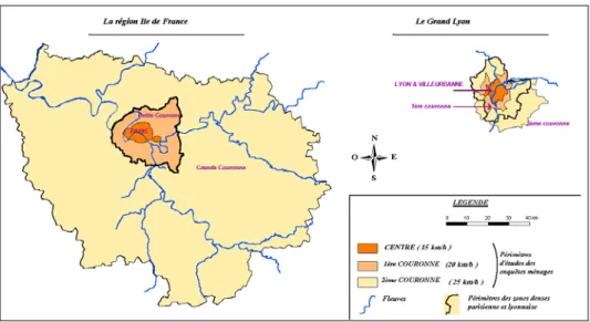 Tableau 5 : Parts modales dans la zone dense de la région Ile-de-France et  dans l’agglomération lyonnaise 