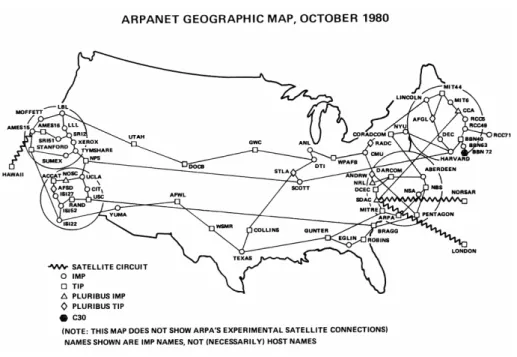 Figure 8.  Le réseau ARPANET en octobre 1980 