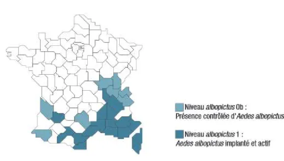 Figure 16 : Répartition métropolitaine d'Aedes albopictus (45) 