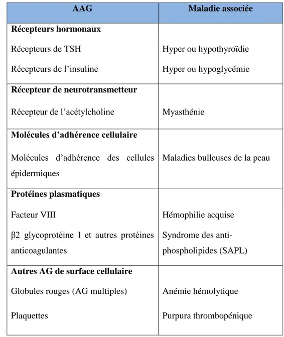 Tableau 1 : Quelques exemples d’AAG et de maladies associées