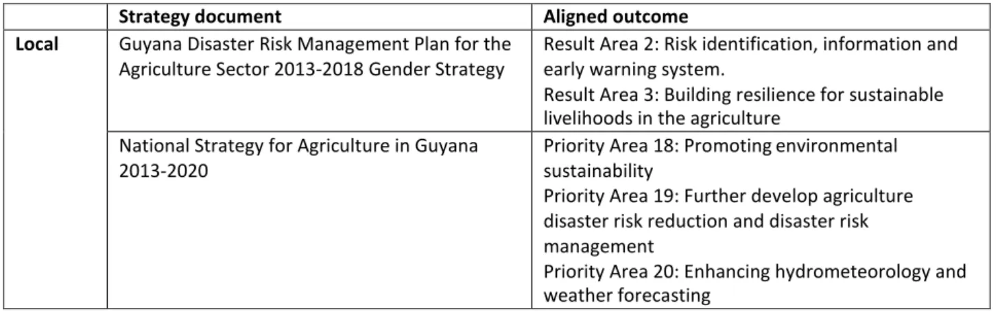 Table 1: Various national, regional and international strategic documents and their outcomes to which the project is aligned 