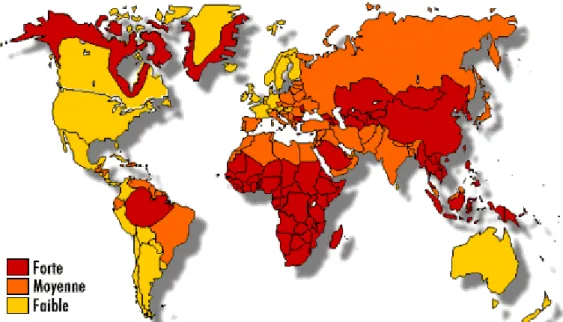 Figure 11 :  Pré valence du VHB dans le monde [http://www.spmsd.com/]