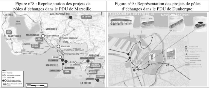 Figure n°8 : Représentation des projets de  pôles d’échanges dans le PDU de Marseille
