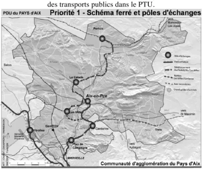 Figure n°11 : Le réseau ferré du Pays d’Aix, support de l’organisation  des transports publics dans le PTU
