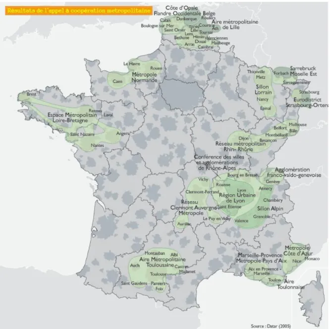 Figure II- 6 : Les réponses à l’appel à coopération métropolitaine (FNAU 2006) 