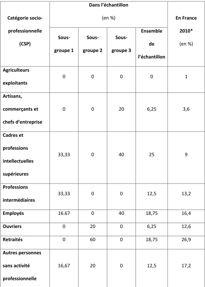 Tableau 7 : Répartition des experts selon la catégorie socio-professionnelle