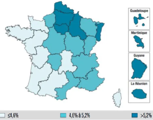 Figure 1: Prévalence du diabète en France en 2013   Sources : Sniiram-DCIR 