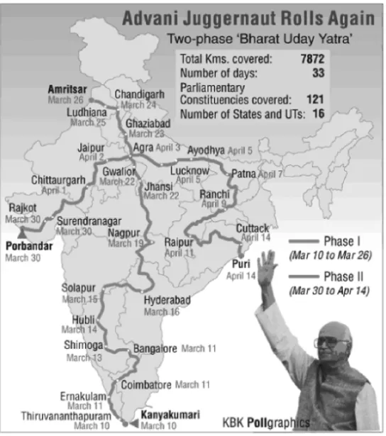 Fig. 3 La « procession de l’Inde qui brille » (Bharat Uday Yatra) de L.K. Advani en 2004.