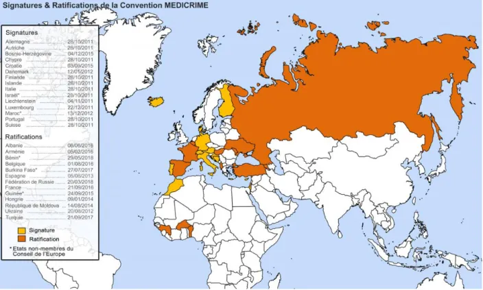 Figure 5. Carte des pays ratificateurs de la convention MEDICRIME (EDQM) 