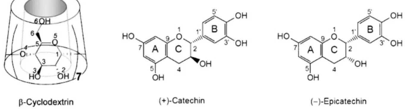 Figure 2.8 Preuve cristallographique que la β -cyclodextrine permet de faciliter l’ amélioration de l’activité antioxydante de thé ( +) - catéchine et la (-) - épicatéchine par la complexation par inclusion.