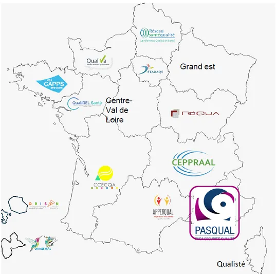 Figure 2 : les structures régionales d’appui à la qualité des soins et à la sécurité des patients  en France 33