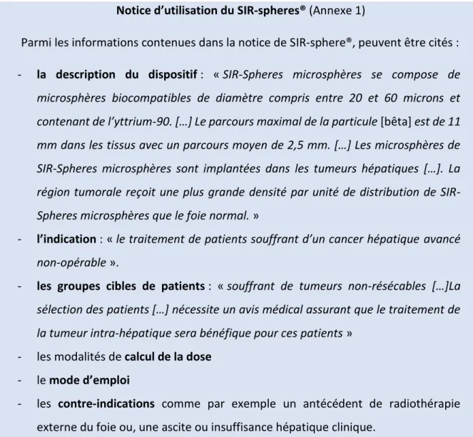 Figure 4 : Extrait de la notice d’utilisation du SIR-Spheres® - décembre 2013 – version PI-EC-11 - Sirtex Medical Limited