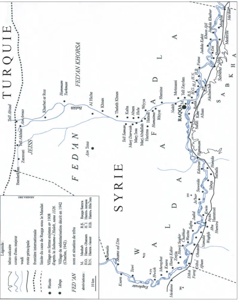 Figure 1 : Localisation des villages de sédentarisation dans le caza de Raqqa en 1942 