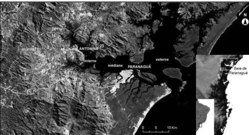 Figure  1 – Localisation  de  la  baie  d’Antonina  et  de  son  bassin  versant  dans  la région sud-orientale du Brésil