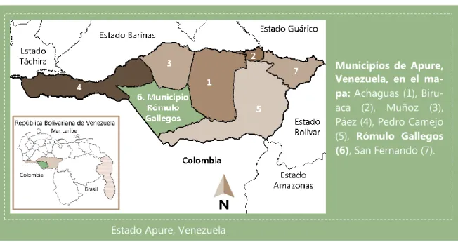 Figura 2. Mapa de ubicación del distrito del municipio Rómulo Gallegos, Apure 