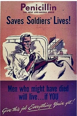 Figure 1  Publicité durant la seconde guerre mondiale prônant l’effet salvateur de la pénicilline « La  pénicilline sauve la vie des soldats