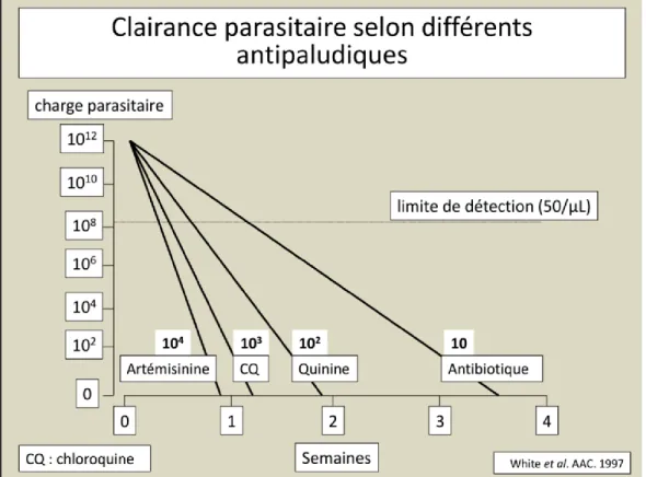 Figure 8 : Clairance parasitaire selon différents antipaludiques  Source : CNR paludisme 