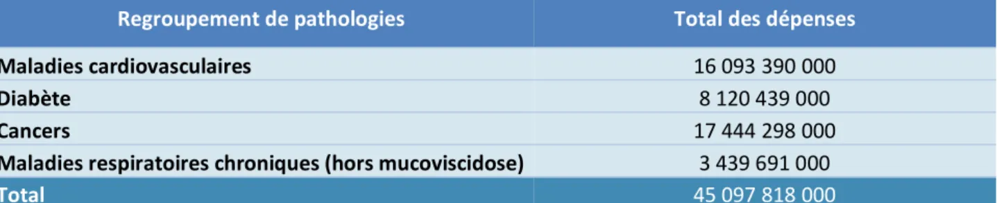 Figure 9: Dépenses totales remboursées par regroupement de pathologies (données extrapolées tous régimes) en   2016 