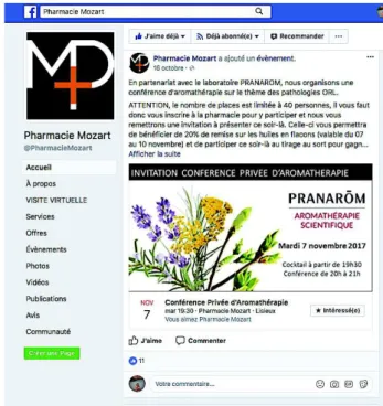 Figure 17 : Compte Facebook Pharmacie Mozart de LisieuxFigure 16 : Compte Instagram Pharmacie Ropars à Auterive