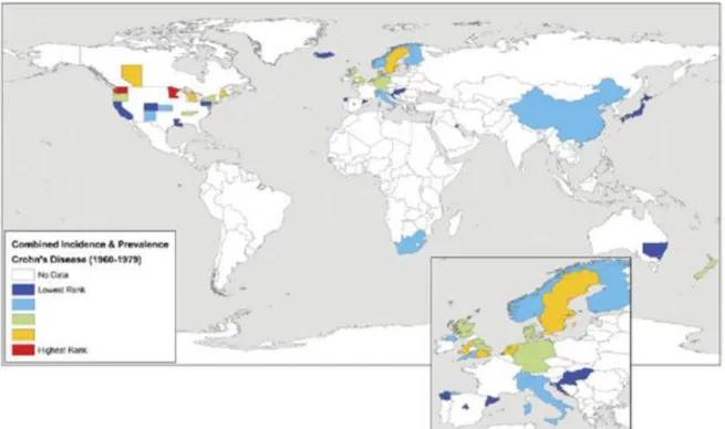 Figure 3: Incidence et prévalence de la maladie de Crohn entre 1960 et 1979 (60)