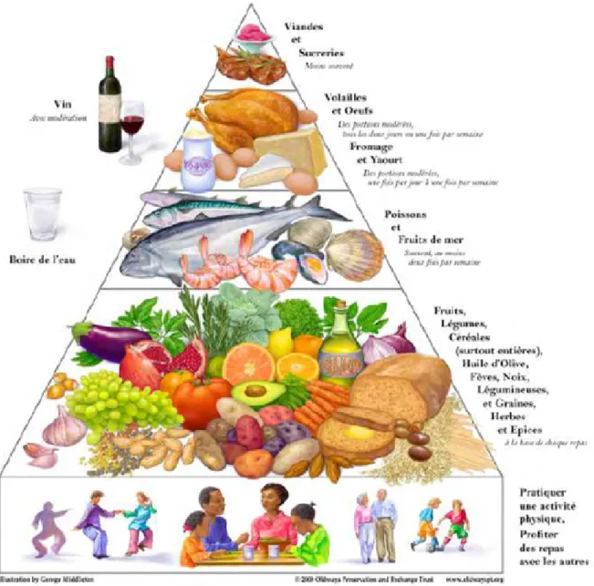 Figure IV : Pyramide alimentaire du régime méditerranéen (27). 