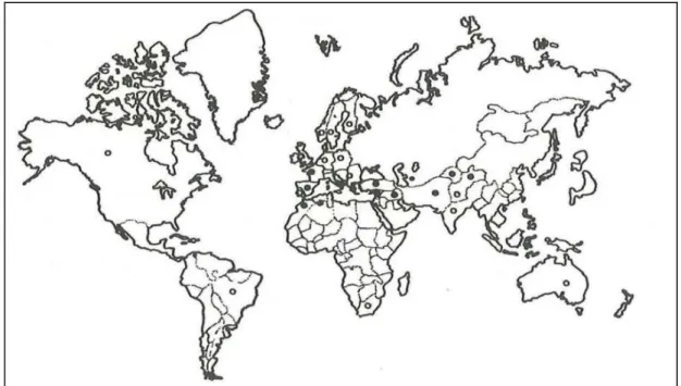Figure 13: Aire de distribution de Myrtus communis selon Ahmed et Vardar en 1978 [33]