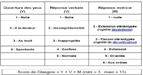 Tableau 1. Échelle de coma de Glasgow 