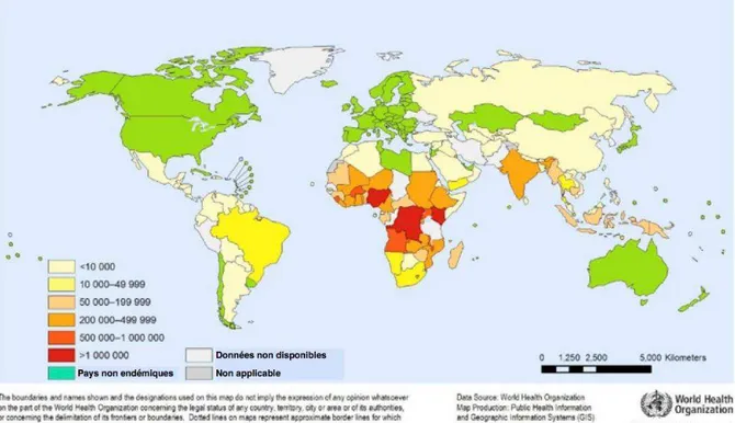 Figure 3 : Taux de mortalité palustre dans le monde (2012)  Source : OMS (www.oms.org) 