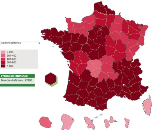 Figure 4: Répartition des officines sur le territoire, avril 2014  