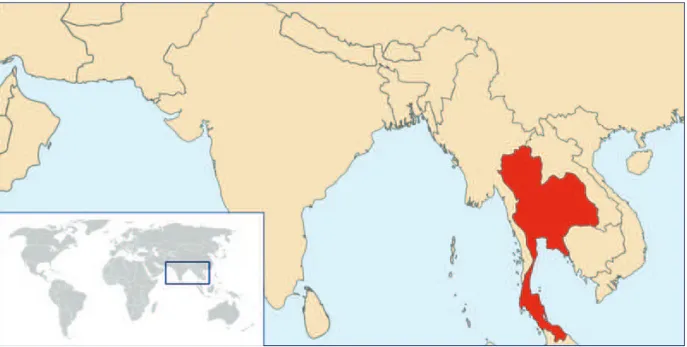 Figure 1 : Localisation de la Thaïlande (40)  A peine plus petite que notre pays, elle couvre une superficie de 513 115 km 2 