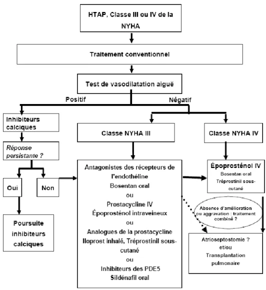 Figure 9 : Algorithme  décisionnel dans le  traitement de l’HTAP  (Galie, et al., 2004.) 