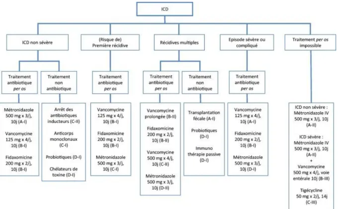 Figure 4 - Résumé des recommandations de l'ECSMID pour la prise en charge des ICD