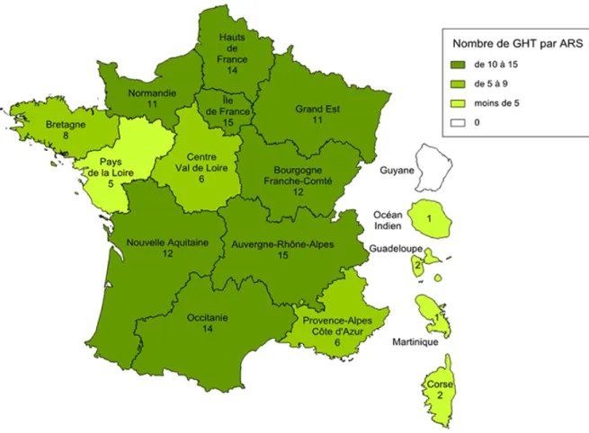 Figure 5 : Carte de France des groupements hospitaliers de territoire (61) 