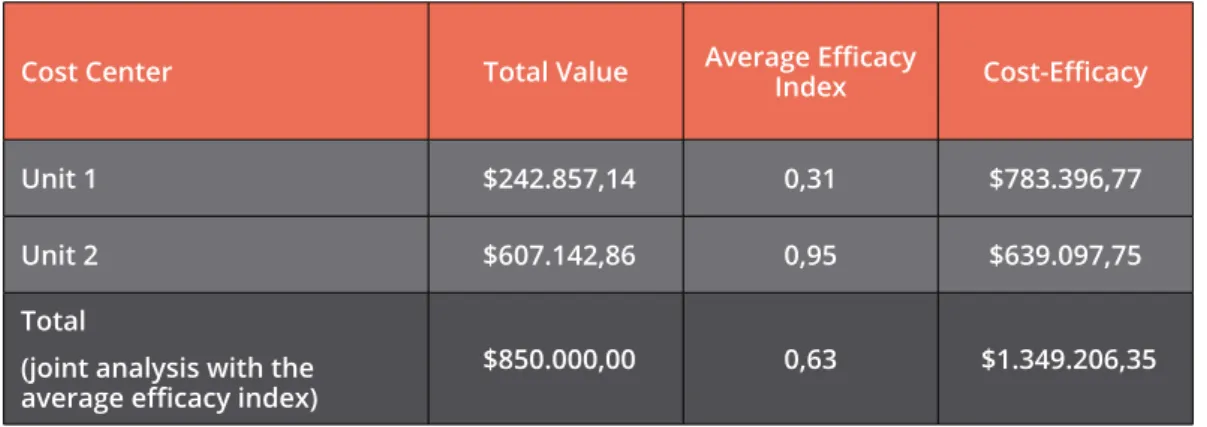 Table 3: Example of cost effectiveness per unit of analysis in each cost center