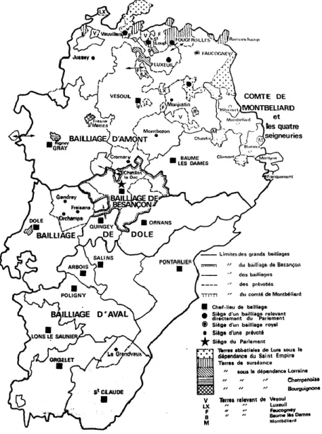 Figure 3 : Organisation judiciaire et administrative de la Franche-Comté à la fin du XVII e  siècle  (après la Conquête)  93 