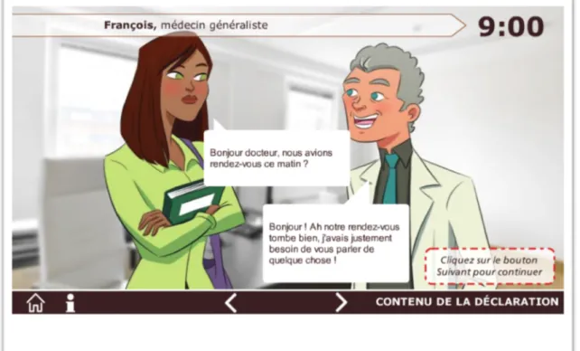 Figure   6   :   Exemple   de   module   Pharmacovigilance   en   bande   dessinée   interactive     