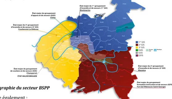 Figure 1. Cartographie du secteur BSPP  La Brigade se compose également :  
