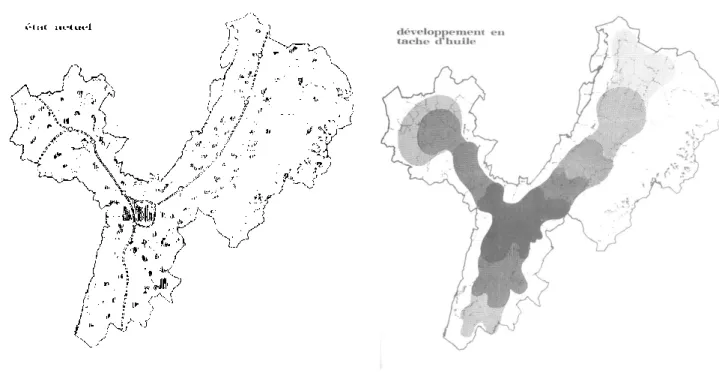 Figure 11 : Evolution de l’urbanisation de la région grenobloise vers la « tache d’huile »  