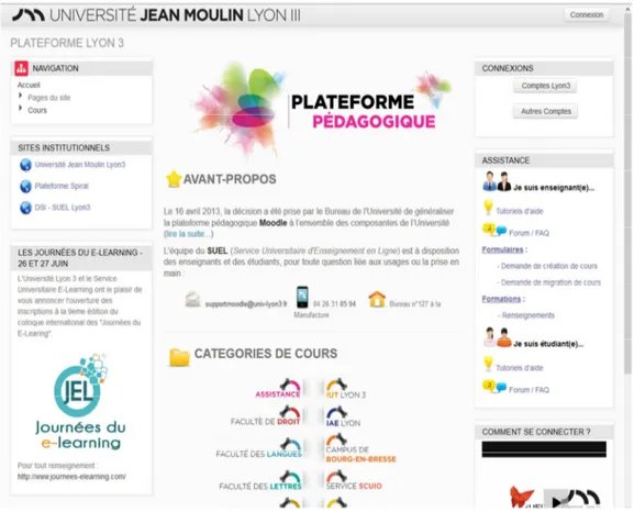 Figure 4- Copie de l’écran de la page d'accueil de la plateforme Moodle Lyon 3. 