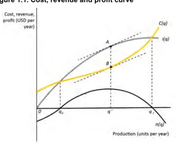 Figure 1.1. Cost, revenue and profit curve 