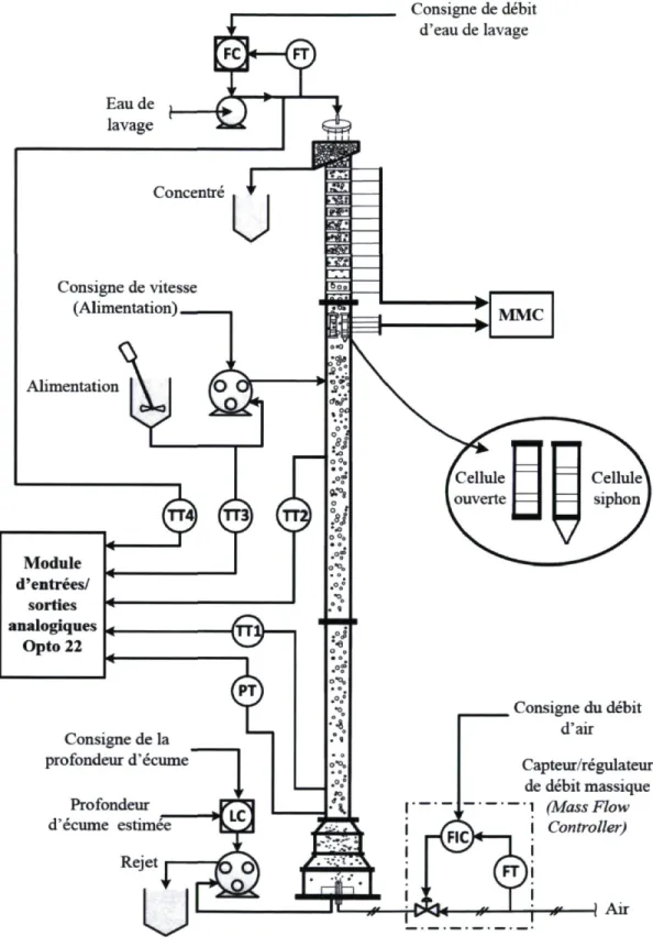 Fig. 3.2 Diagramme d'instrumentation et de commande de la colonne pilote de flottation en  usine 