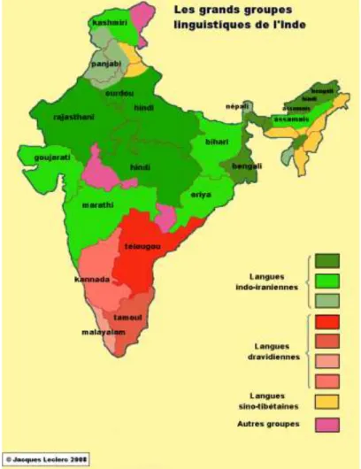 Figure 2 : Carte des grands groupes linguistiques de l'Inde 