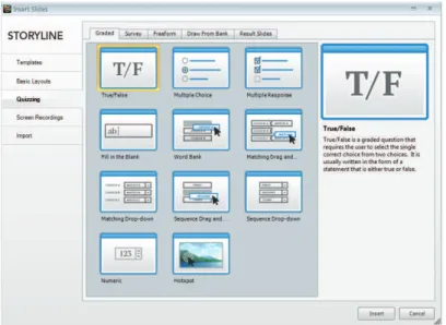 Figure 4 Types de quizz proposés par Storyline 