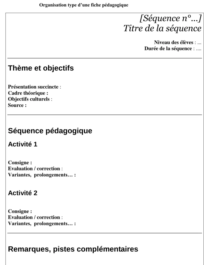 Figure 15 Fiche pédagogique type 