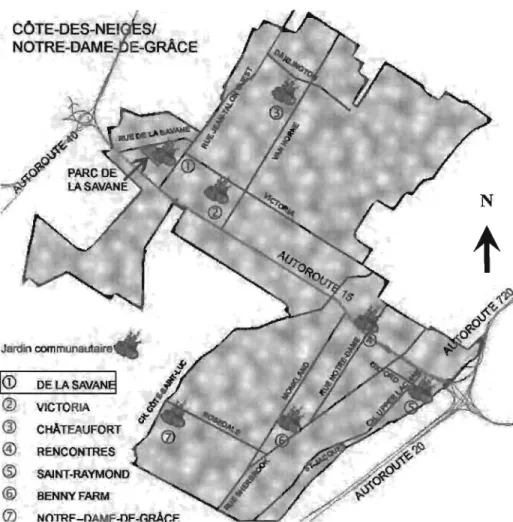 Figure 3.2 Carte de localisation du parc et du jardin communautaire de la  Savane, (Délavar, 2007)22 