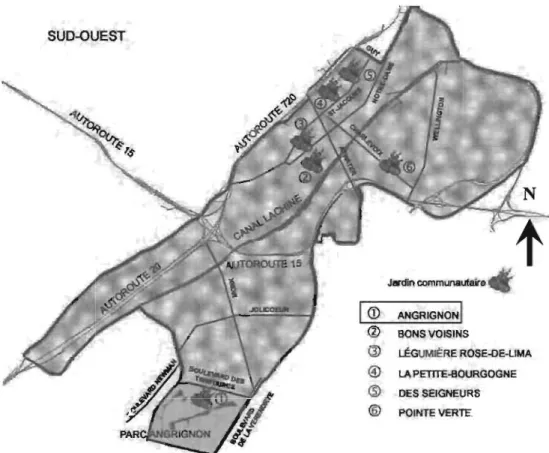 Figure 3.5 Carte de localisation du parc et du jardin communautaire  Angrignon, (Délavar, 2007)  25 