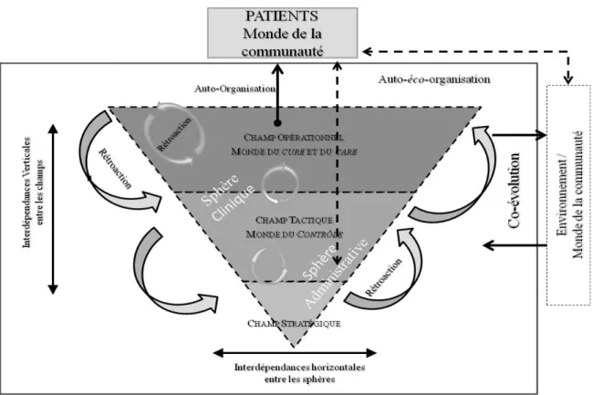 Figure 2: Représentation d’une gouvernance multiniveaux dans une organisation de santé en  interactions avec son Environnement 