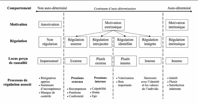Figure 1 :   Principales caractéristiques des différentes formes de motivation selon la  théorie de l’auto-détermination développée par Ryan &amp; Deci (2000)
