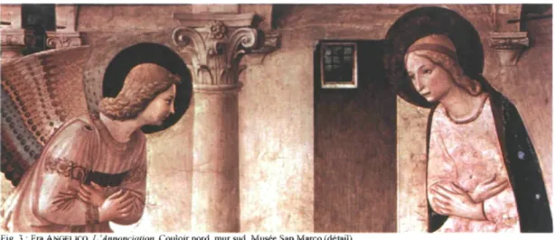 Fig. 3 : Fra ANGELICO, L'Annonciation, Couloir nord, mur sud, Musée San Marco (détail)