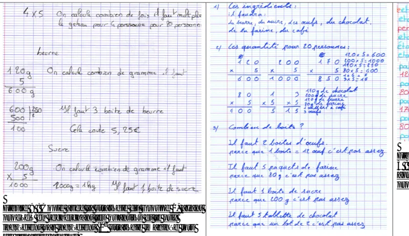 Figure 10 : Copie avec la stratégie du Groupe 2  (1 ère  stratégie imaginée lors de l’analyse a  priori), avec résolution au fur et à mesure 